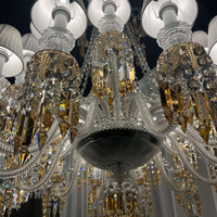 Large Light Luxury Classic Tiered Yellow Crystal Candle Lampshade Chandelier for High-ceiling Rooms/Living Room