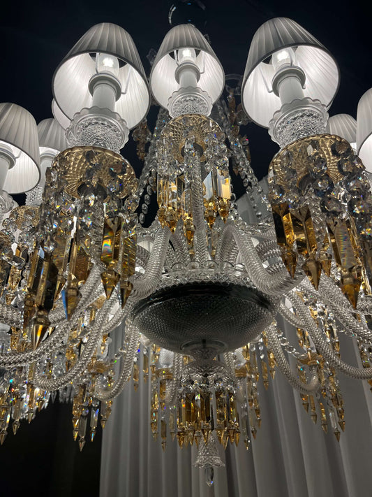 Large Light Luxury Classic Tiered Yellow Crystal Candle Lampshade Chandelier for High-ceiling Rooms/Living Room