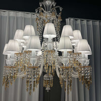 Large Light Luxury Classic Tiered Yellow Crystal Candle Lampshade Chandelier for High-ceiling Rooms/Living Room