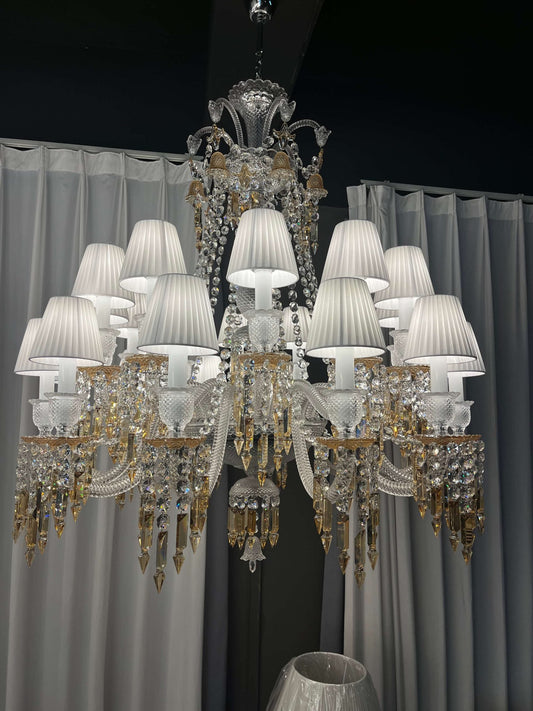 Large Light Luxury Classic Tiered Yellow Crystal Candle Lampshade Chandelier for High-ceiling Rooms/Living Room
