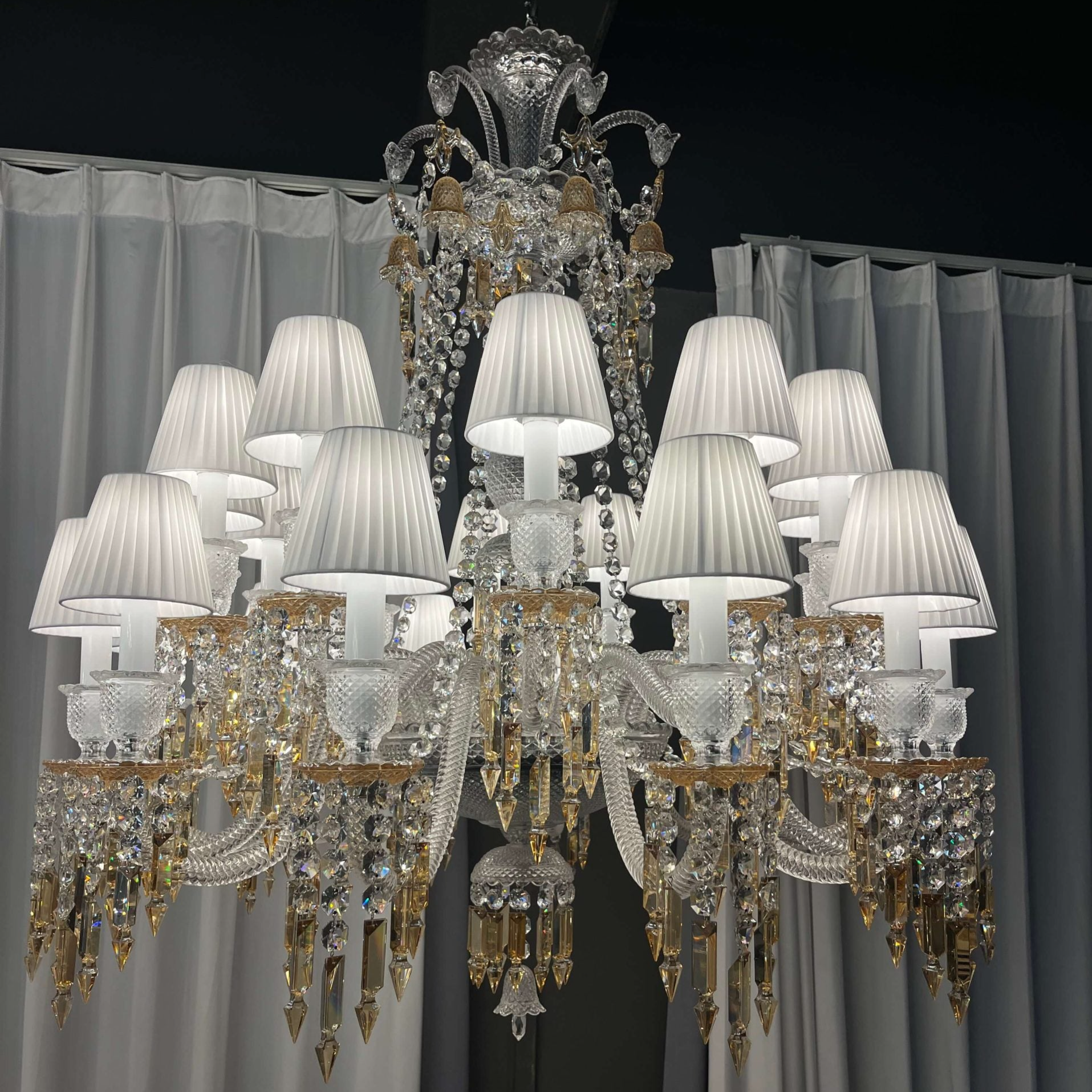 Large Light Luxury Classic Tiered Yellow Crystal Candle Lampshade Chandelier for High-ceiling Rooms/Living Room
