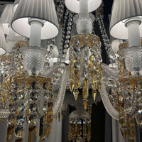 Large Light Luxury Classic Tiered Yellow Crystal Candle Lampshade Chandelier for High-ceiling Rooms/Living Room