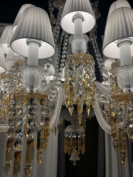 Large Light Luxury Classic Tiered Yellow Crystal Candle Lampshade Chandelier for High-ceiling Rooms/Living Room