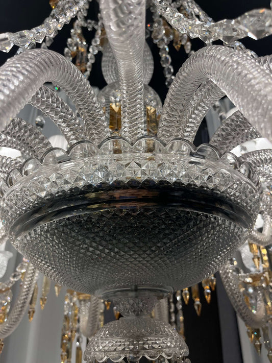 Large Light Luxury Classic Tiered Yellow Crystal Candle Lampshade Chandelier for High-ceiling Rooms/Living Room