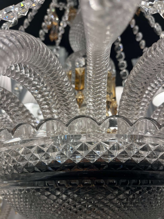 Large Light Luxury Classic Tiered Yellow Crystal Candle Lampshade Chandelier for High-ceiling Rooms/Living Room