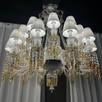 Large Light Luxury Classic Tiered Yellow Crystal Candle Lampshade Chandelier for High-ceiling Rooms/Living Room