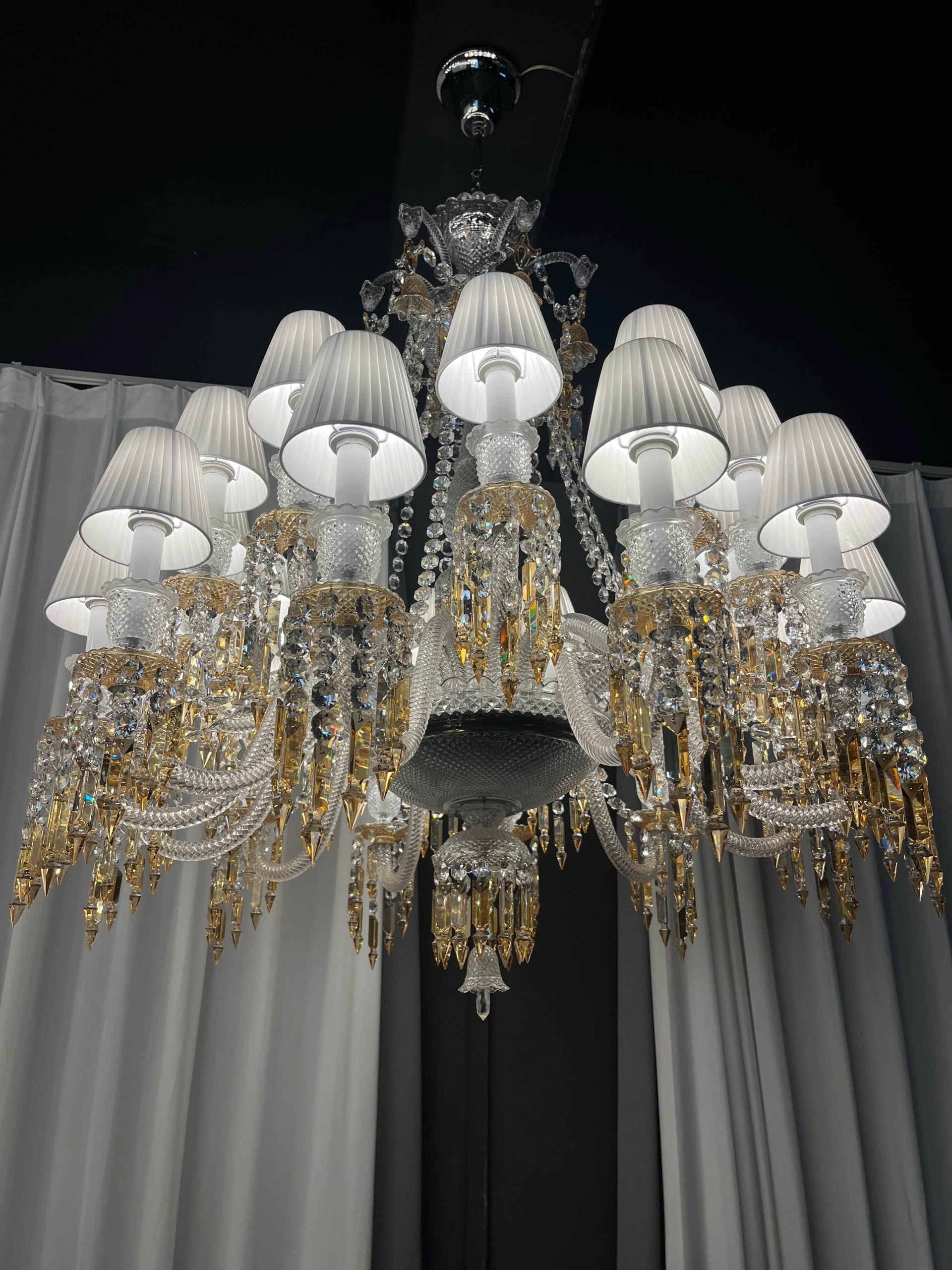 Large Light Luxury Classic Tiered Yellow Crystal Candle Lampshade Chandelier for High-ceiling Rooms/Living Room