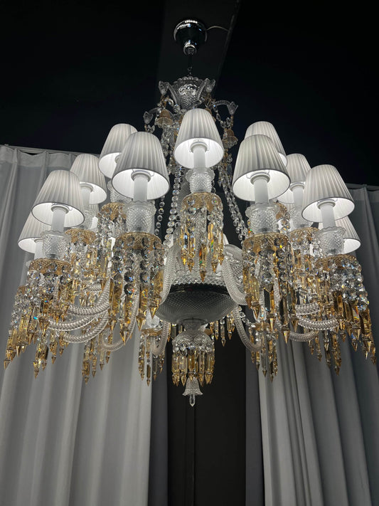 Large Light Luxury Classic Tiered Yellow Crystal Candle Lampshade Chandelier for High-ceiling Rooms/Living Room