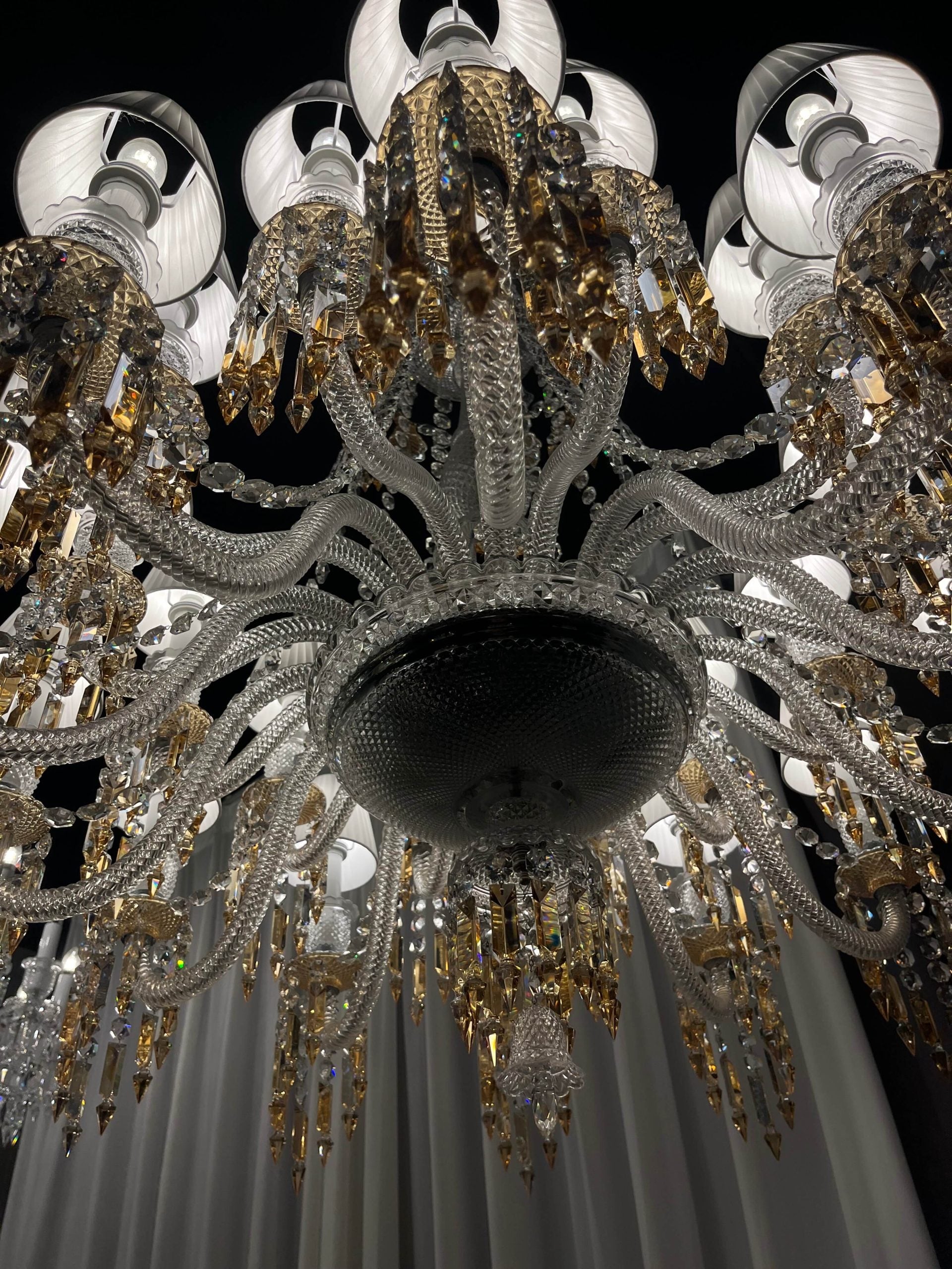 Large Light Luxury Classic Tiered Yellow Crystal Candle Lampshade Chandelier for High-ceiling Rooms/Living Room