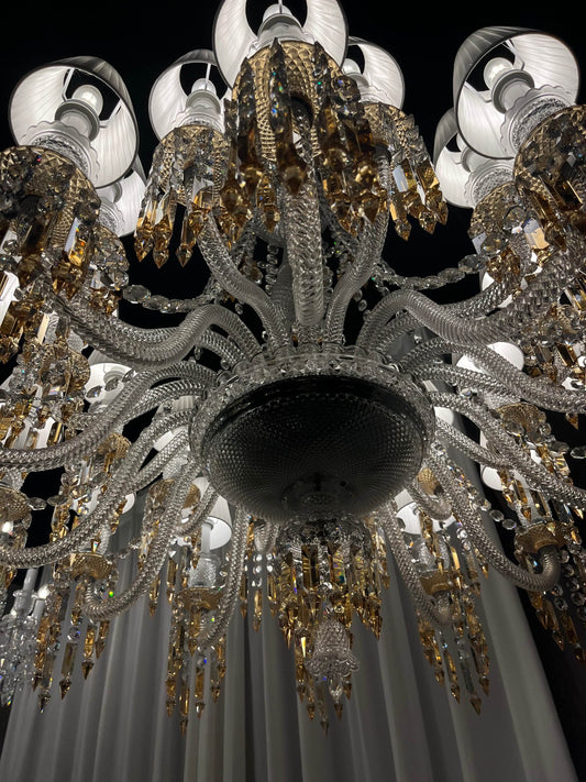Large Light Luxury Classic Tiered Yellow Crystal Candle Lampshade Chandelier for High-ceiling Rooms/Living Room