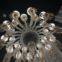 Large Light Luxury Classic Tiered Yellow Crystal Candle Lampshade Chandelier for High-ceiling Rooms/Living Room