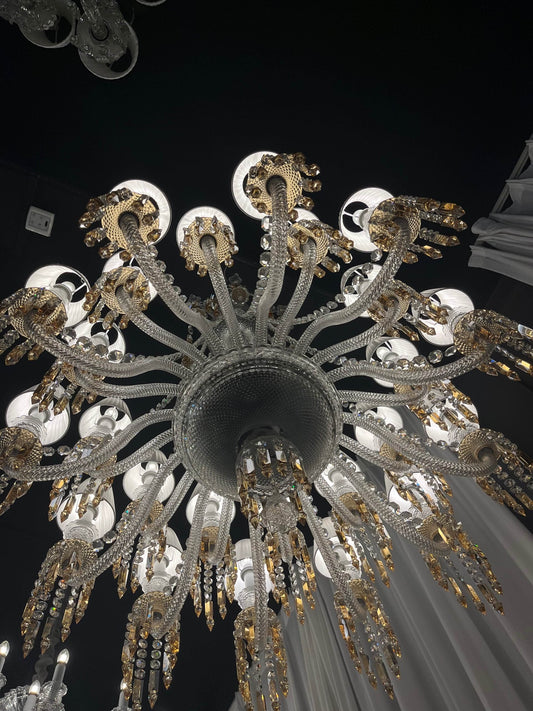 Large Light Luxury Classic Tiered Yellow Crystal Candle Lampshade Chandelier for High-ceiling Rooms/Living Room
