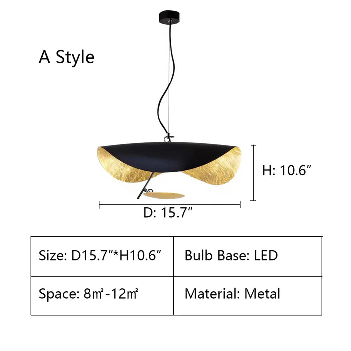 Final Sale · Designer Model Modern Art Hat Shape Gold Leaf Pendant Chandelier for Living/Dining Room