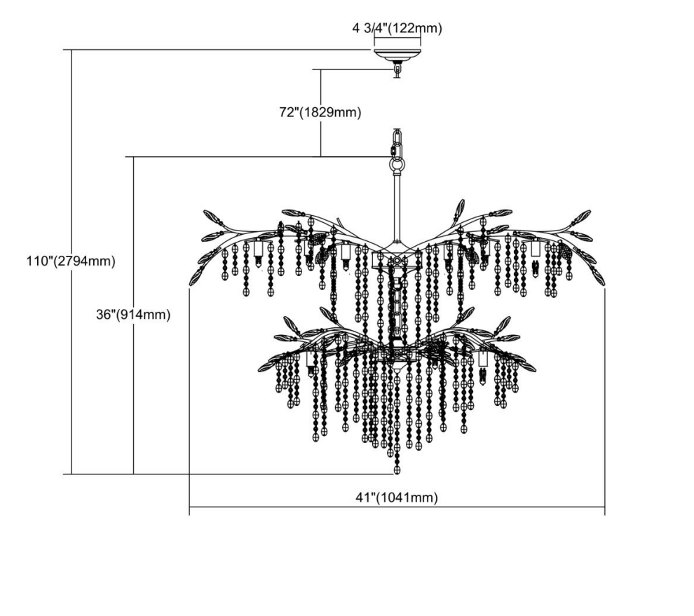 Rylight 6/18-Light Bronze/Black Branch Chandelier With Crystal Drops