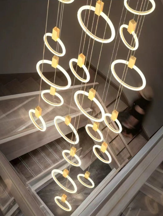 Nordic Postmodern Muti-Rings Rotating Creative For Staircase/Dinging Room