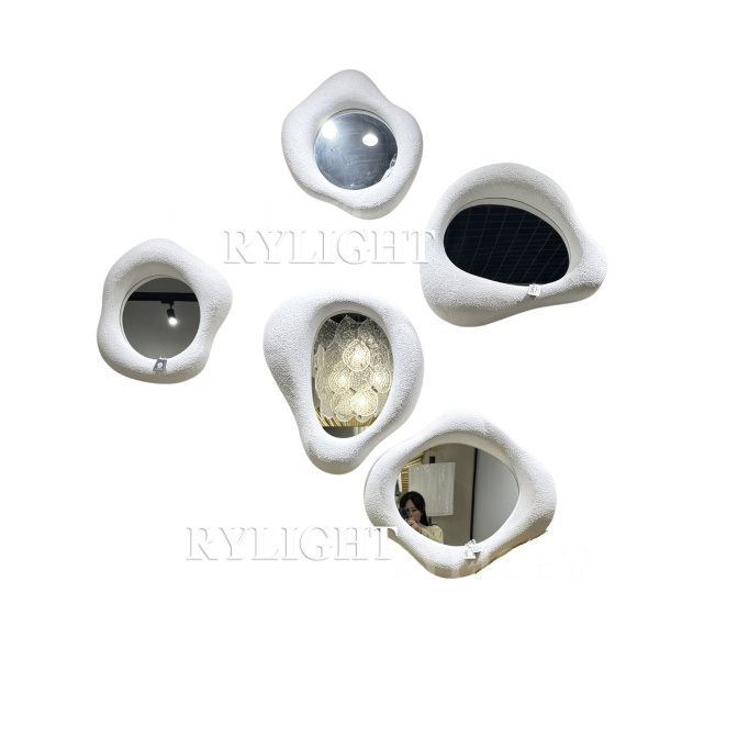 Rylight Modern Textured White Cloud-Shaped Decorative Wall Mirror Set