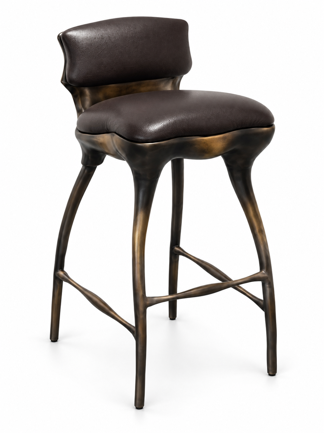 Aurelio Sculptural Leather Bar Stool