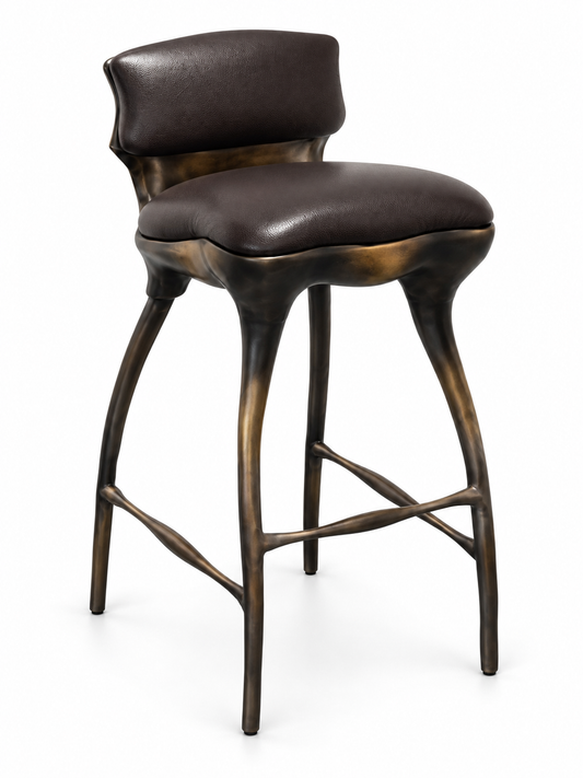 Aurelio Sculptural Leather Bar Stool