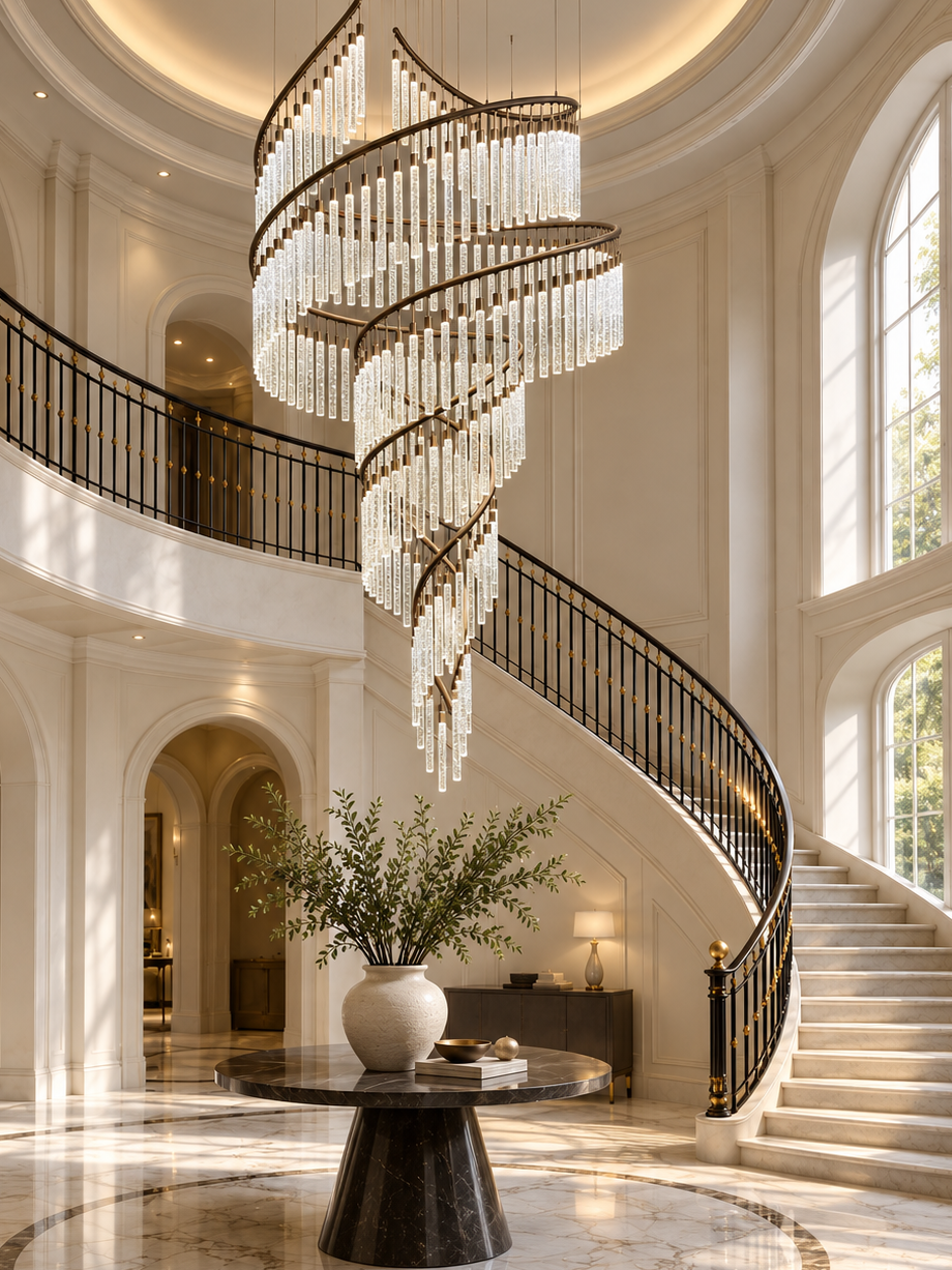 Luxe spiraalvormige kristallen kroonluchter voor trap/hal/hoog plafond 