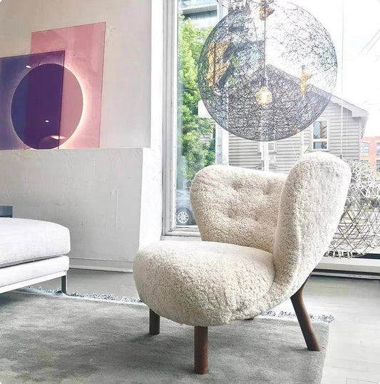 Classic Cozy White Fleece Plush Accent Lounge Chair with Ottoman