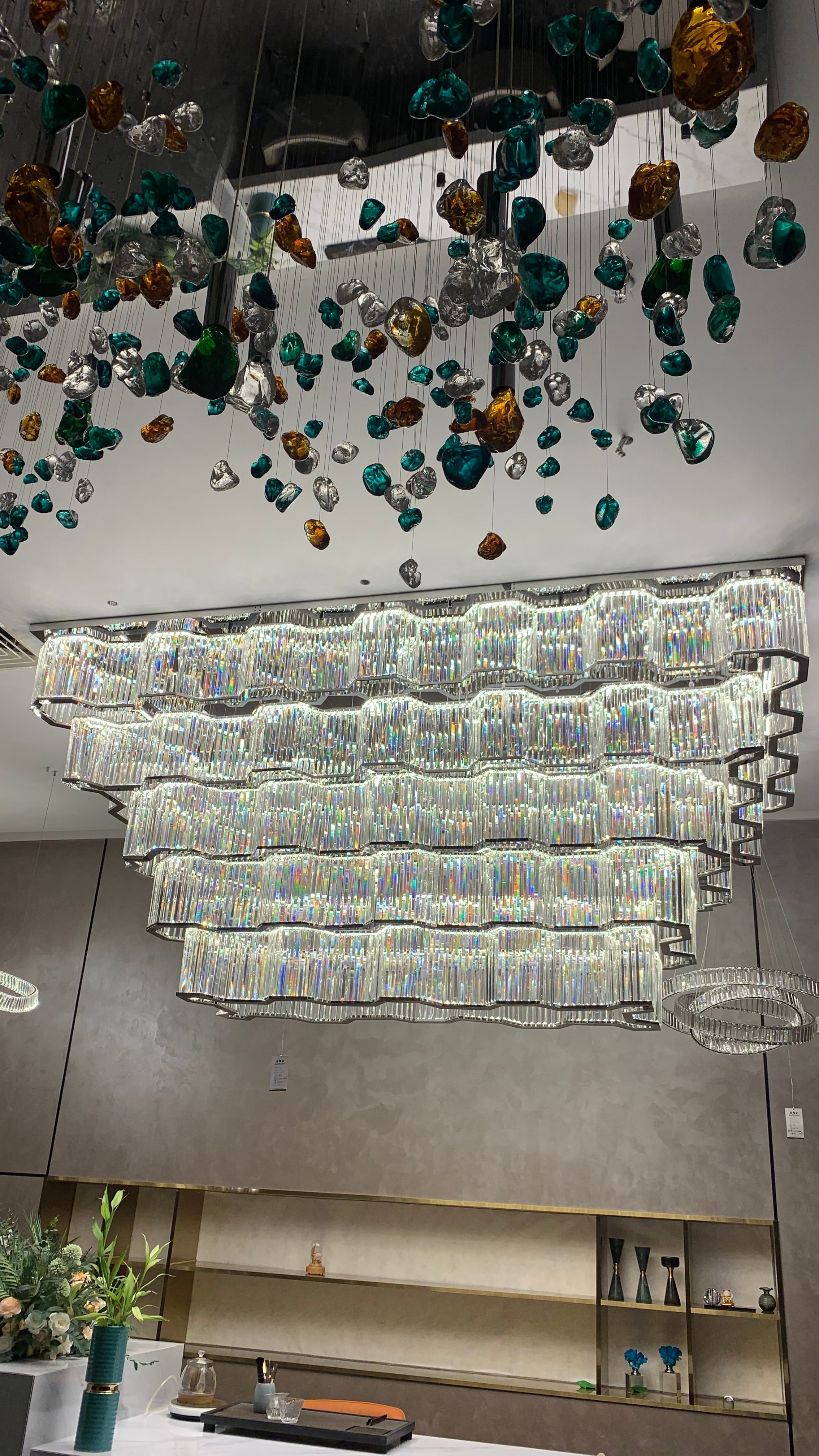 Moderne plafondlamp/kroonluchter met chromen afwerking voor hal/hotellobby/eetkamer