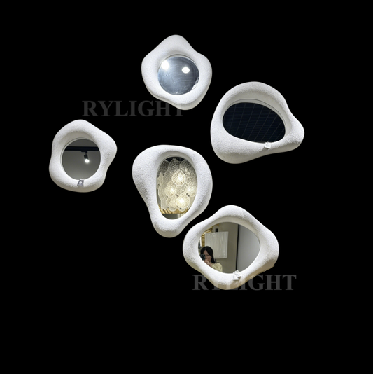 Rylight Modern Textured White Cloud-Shaped Decorative Wall Mirror Set