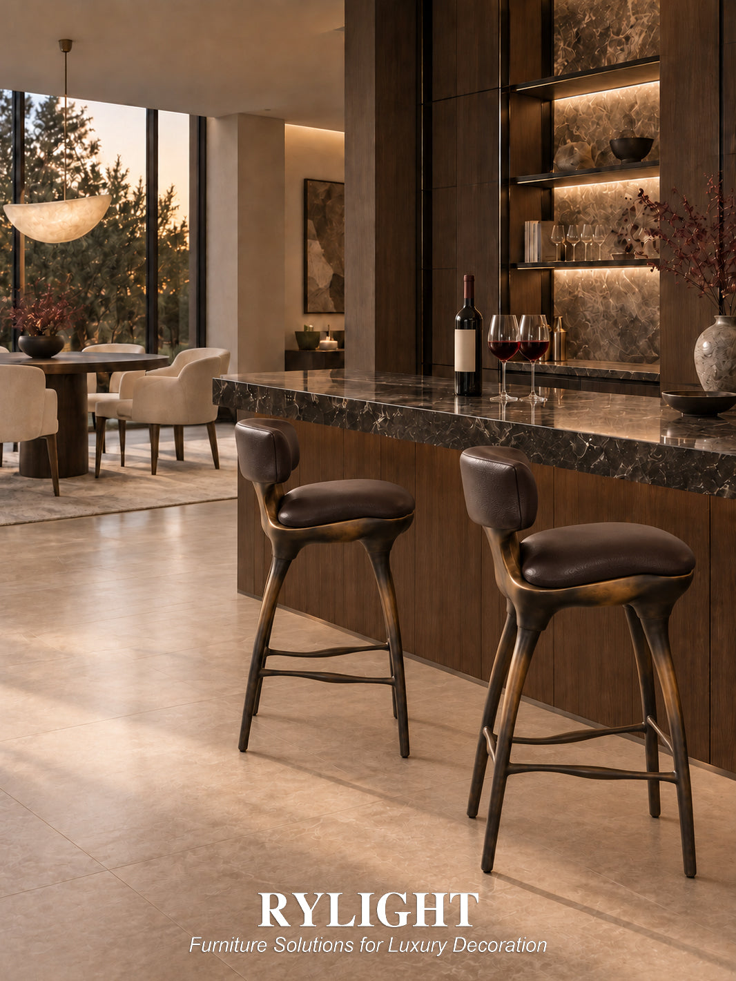 Aurelio Sculptural Leather Bar Stool