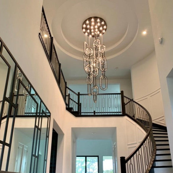 Modern Luxury Crystal Muti-Rings Pendant Chandeliers For Foyer/Staircase/High-Ceiling Space