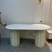 Rylight Franse crèmekleurige ovale/ronde schelpvormige eettafel 