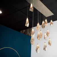 Rylight 1/3/7/15/30/36-Light Diamond Mirror Multi-Drop Pendant Chandelier in Antique Brass Finish