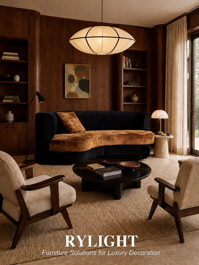 Lagom Mid‑Century Curved Luxury Upholstered Sofa for Living Room