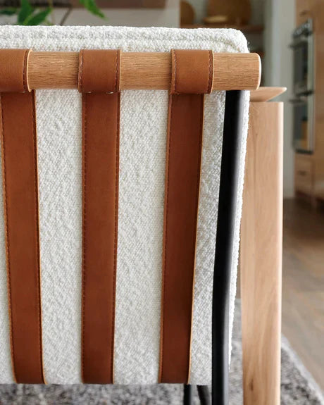 Moderne bouclé/lederen eetkamerstoelen