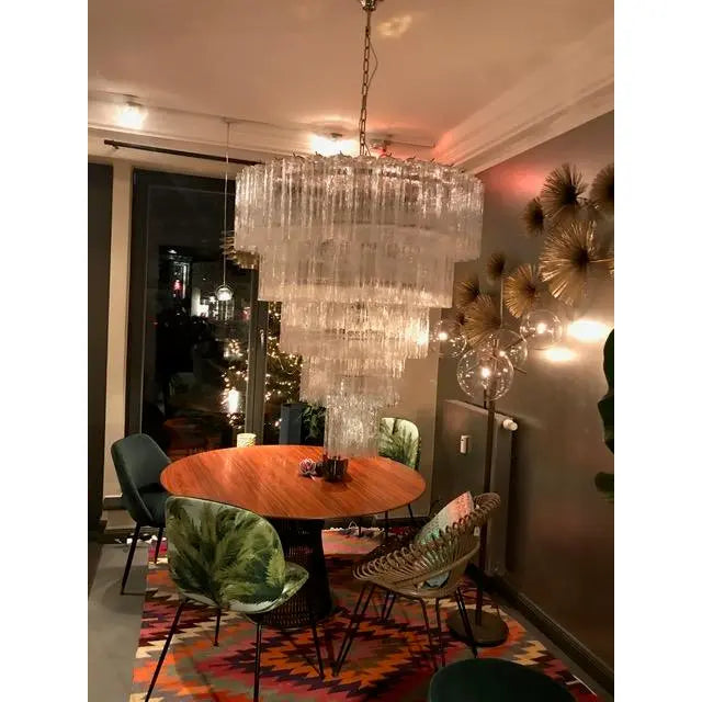 Rylight 5-Tier Smoky Gray/Clear Floral Glass Tubes Chandelier
