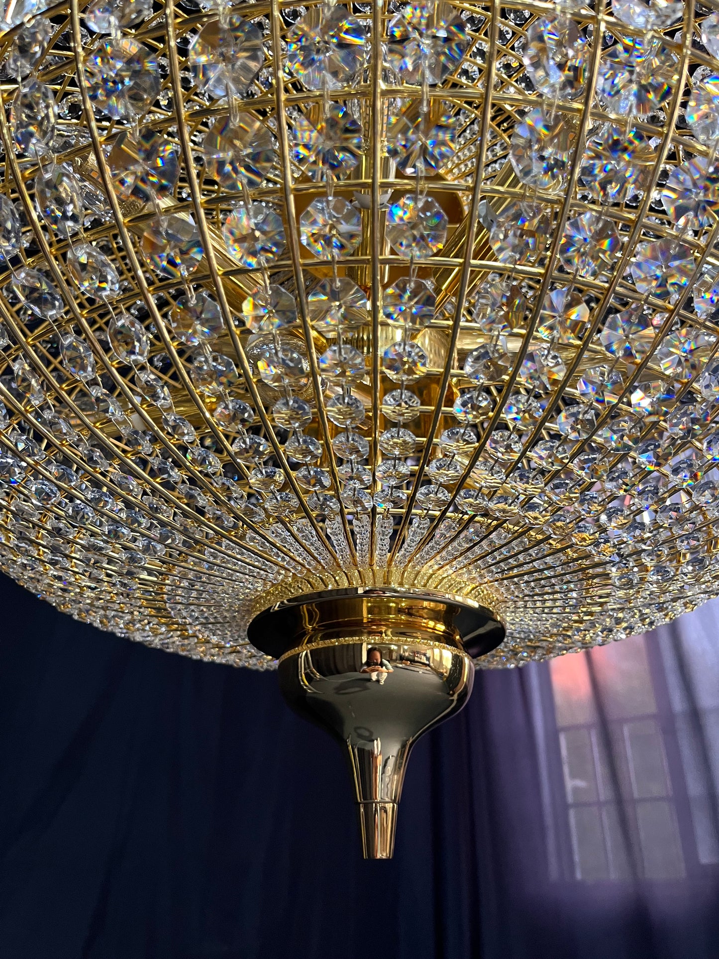 Rylight 3-Light French Empire Bead Crystal Chandelier in Antique Brass Finish