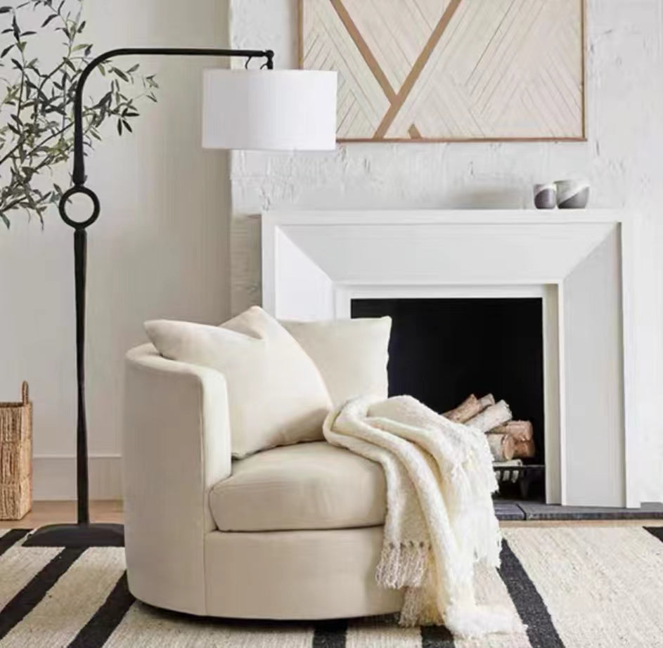 Italiaanse Nordic Light Luxe Fluwelen Ronde Draaibare Bankstoel voor Woonkamer/Slaapkamer