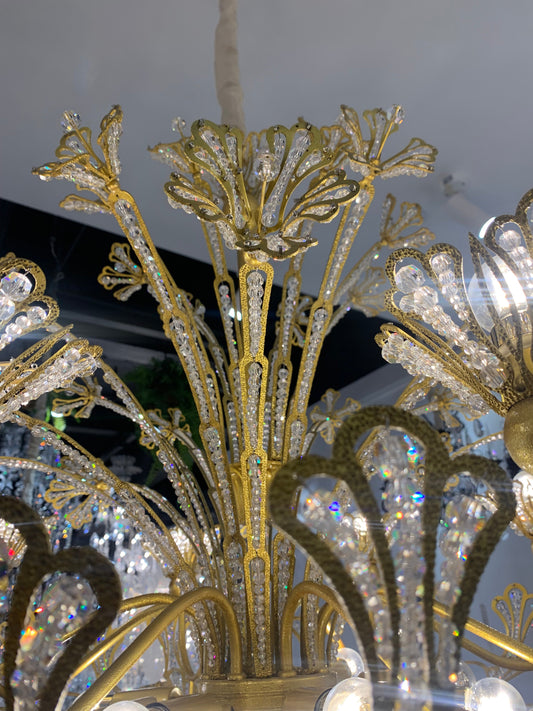 French Style Floral Crystal Chandelier in Gold Finish