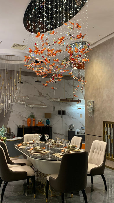 Modern Tiffany Glass Butterfly Chandelier for Dining Room