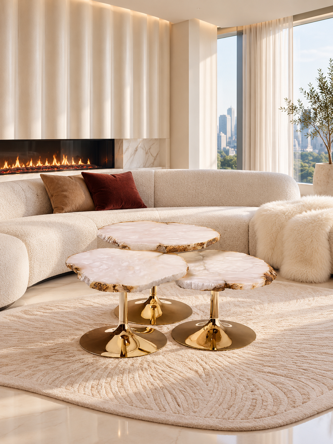 Natural Alabaster Irregular Coffee Table Set