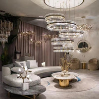 Rylight 5-Ring Crystal Chandelier in Gold Finish