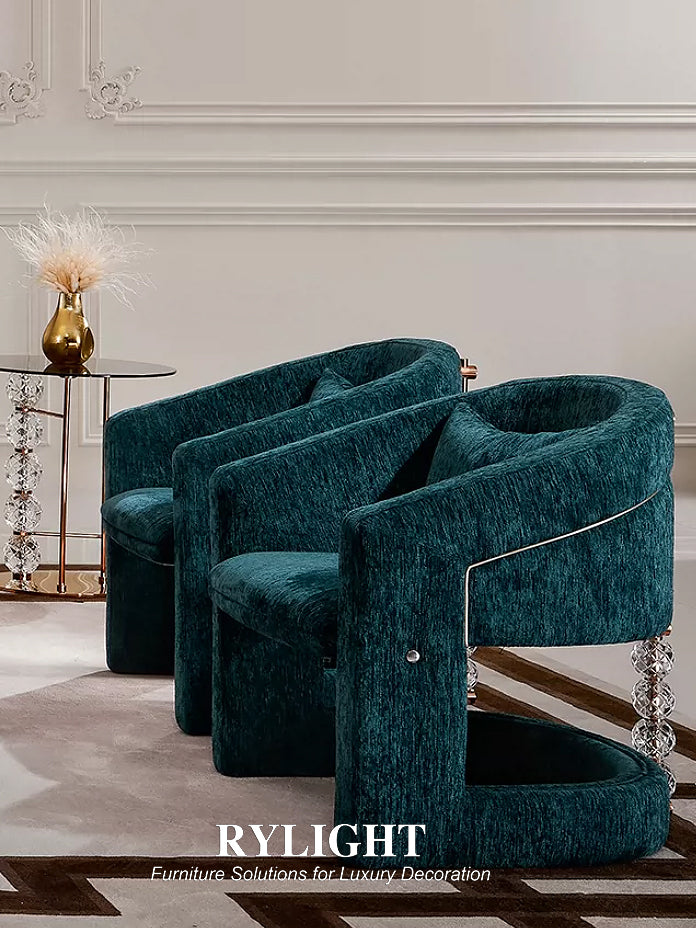 French Luxury Teal Chenille Accent Lounge Chair