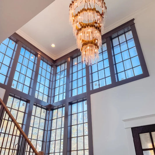 ثريا كريستالية دائرية من رايلايت، مكونة من طابقين وثلاثة وأربعة طوابق، بتصميم شلال إبداعي