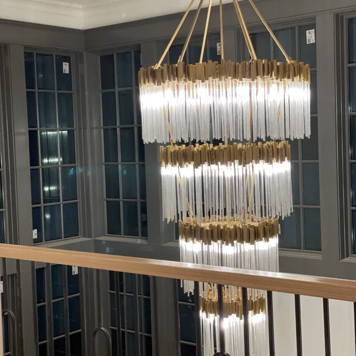 Rylight 1/2/3/4-Tier Round Crystal Chandelier Creative Waterfall Chandelier