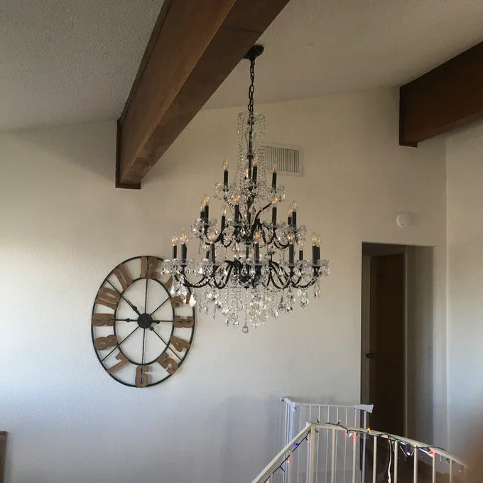 ثريا شموع كريستالية فاخرة من Rylight ذات 3 طبقات و24 مصباحًا