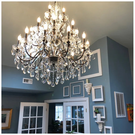 Rylight 3-laags en 24-lichts luxe kristallen kaarskroonluchter
