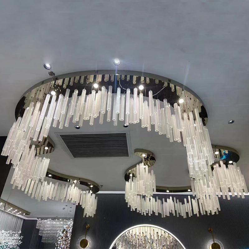 Moderne onregelmatige zwevende holle glazen cilinderkroonluchter voor woonkamer/hotel/restaurant 