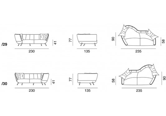 Rylight irregular Sofa in Espresso/Black/Leather Upholstery