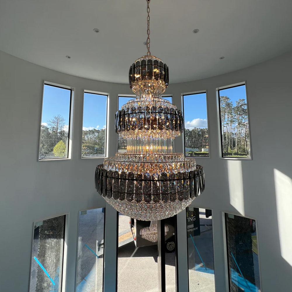 Rylight 3-laags gelaagde rokerige grijze en heldere kristallen kroonluchter