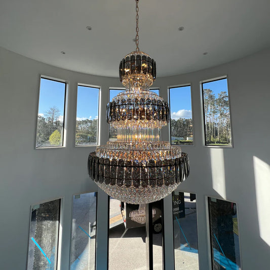 Rylight 3-laags gelaagde rokerige grijze en heldere kristallen kroonluchter