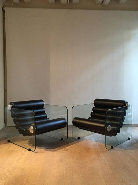 Rylight Italian Minimalist Glass Leg Accent Chair