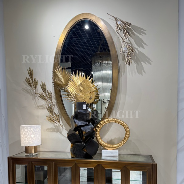 Rylight Luxury Artistic Brass Mango Leaf Wall Sculpture